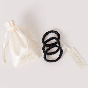 Sidenscrunchie Large Svart 3-pack